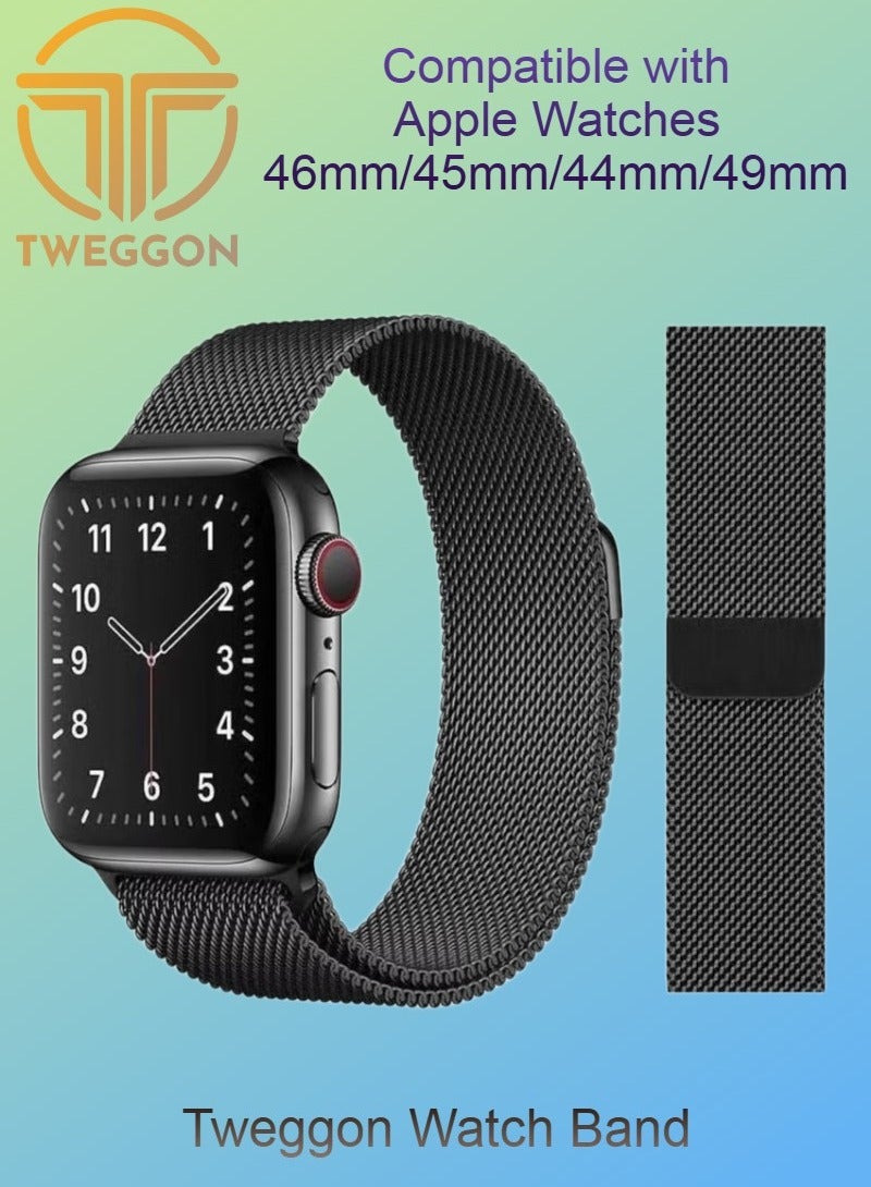 تي دبليو إي جي جي أو أن حزام ميلانيزي لوب لساعة أبل كل السلاسل المتوافقة مع 46 مم/45 مم/44 مم/49 مم، أسود - Image 1